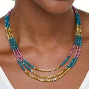 Jay King Mine Finds Sterling Silver Multicolor Gemstone Bead 3-Row Necklace